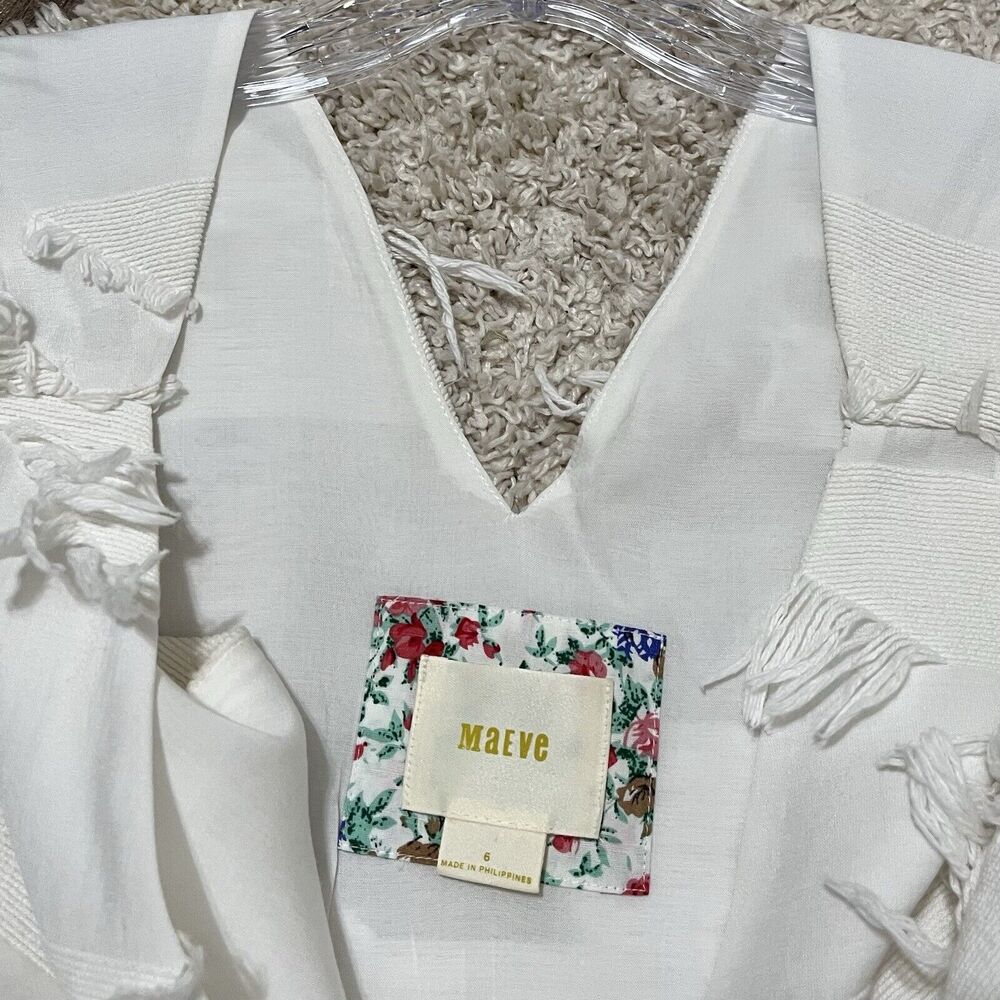 Anthropologie Maeve 6 Coastal White Fringe V-Neck Sleeveless Mini Shift Dress - Picture 3 of 5
